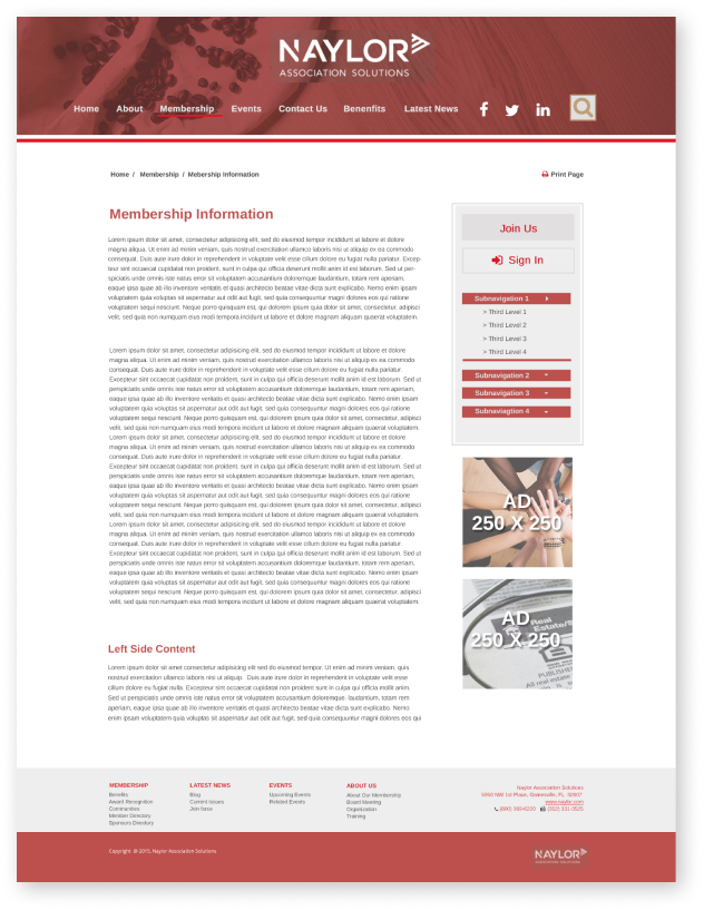 mockup of Subpage template